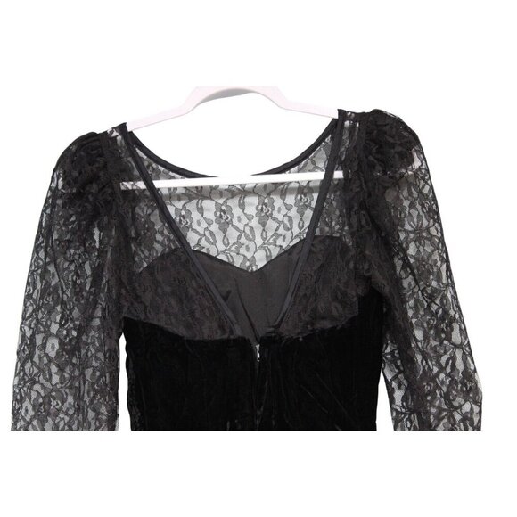 Vintage 80s Dress Size 5 Lace Black Velvet Goth Party Prom Steppin Out USA Bow - Picture 9 of 14